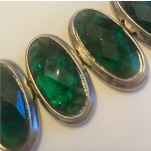 VTG Oval Beads Mother Of Pearl Emerald Jade Green Silver Jewelry Making L